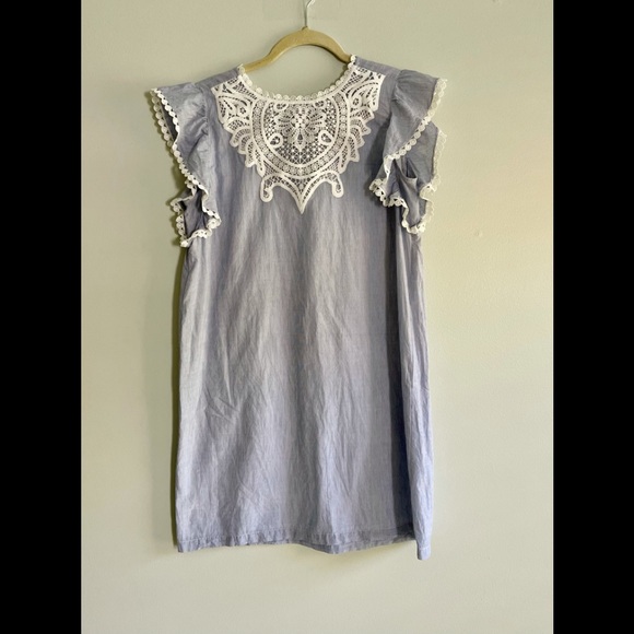 LOFT Dresses & Skirts - LOFT Blue and White Lace Trim Dress